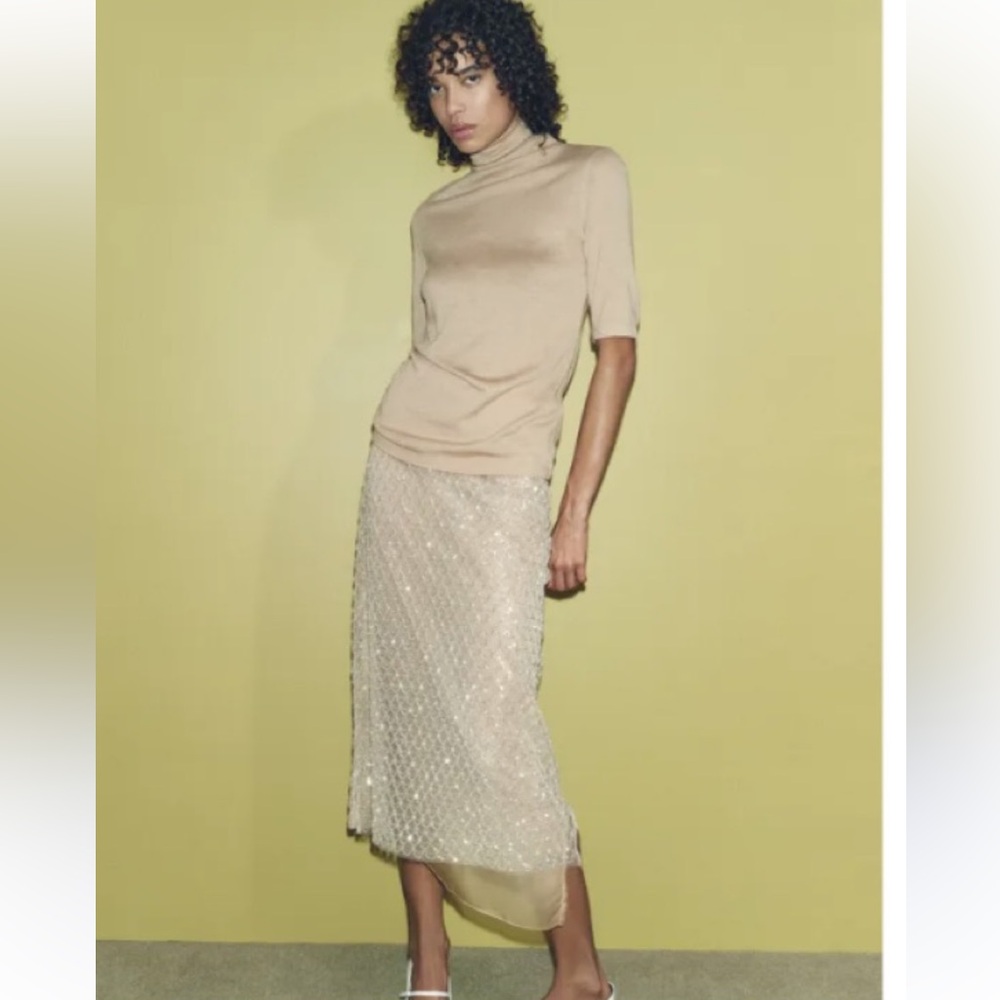 Zara Dress Gold Sequin Skirt, size Large, NWT - Picture 2 of 13